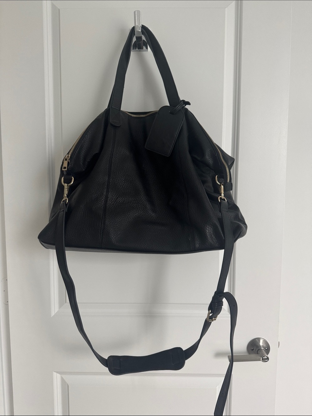 Black faux Leather Tote overnight Bag